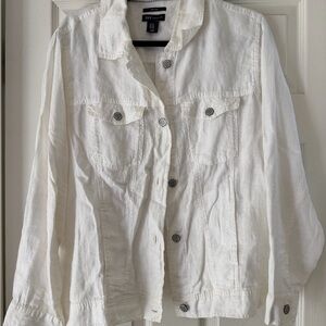 NY Collection White Button-Front Linen Jean Jacket
